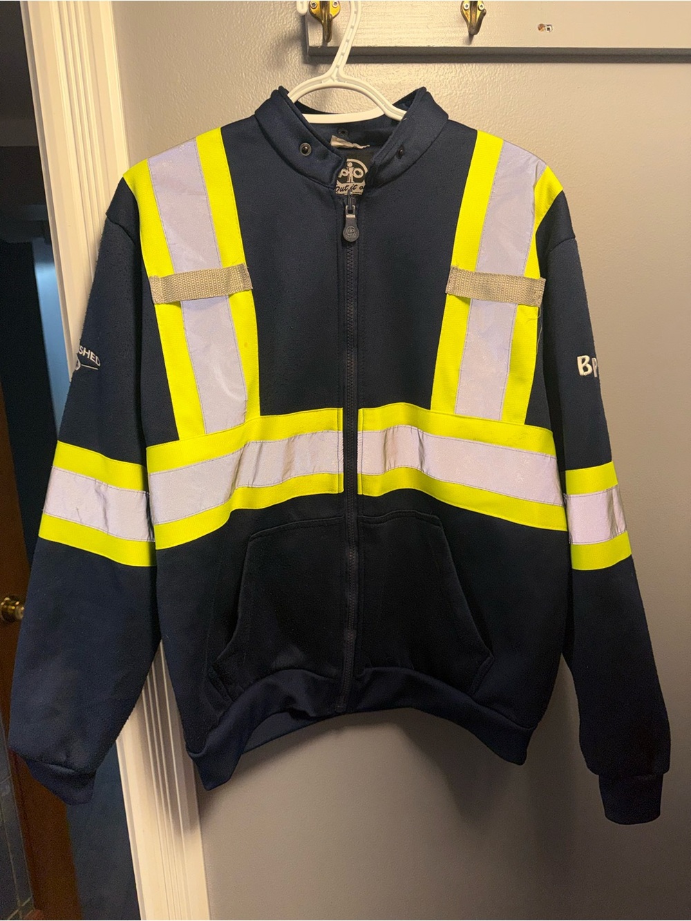 High-Visibility Navy Safety Zip-Up Crew Neck with Reflective Stripes